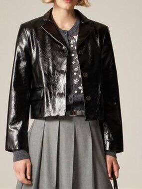 J. Crew Collection Modern Faux Leather Cropped Shirt Jacket - CN491